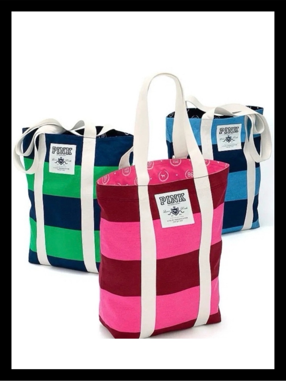 💕ⓅⒾⓃⓀ ⓋⓈ Blue VINTAGE Heritage Stripe Canvas Tote Bag ✨NWT✨💕